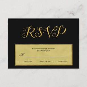 Elegantes luxuriöses Schwarz-Gold-Hochzeitsskript RSVP Karte