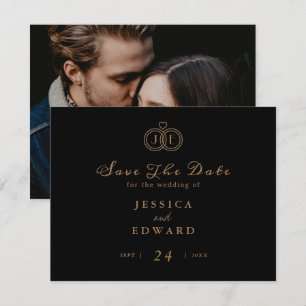 Elegantes Luxus Black Gold Ring Monogram Foto Save The Date