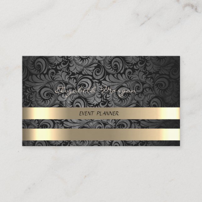 Elegantes Luxus, Damast, Imitate Gold Streifen Visitenkarte (Vorderseite)