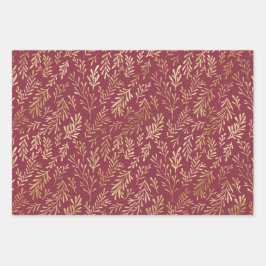 Elegantes Luxus Gold Leaf Muster Weihnachten Geschenkpapier Set