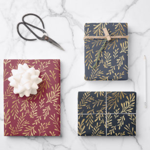 Elegantes Luxus Gold Leaf Muster Weihnachten Geschenkpapier Set