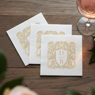 Elegantes Luxus-Handwappen-Hochzeitsmonogramm Servietten Mit Folie