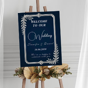 Elegantes Luxus- Marineblaues und Silbernes Hochze Poster