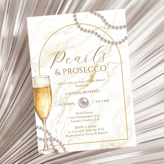 Elegantes Luxus Perlen und Prosecco Brautparty Einladung (Von Creator hochgeladen)