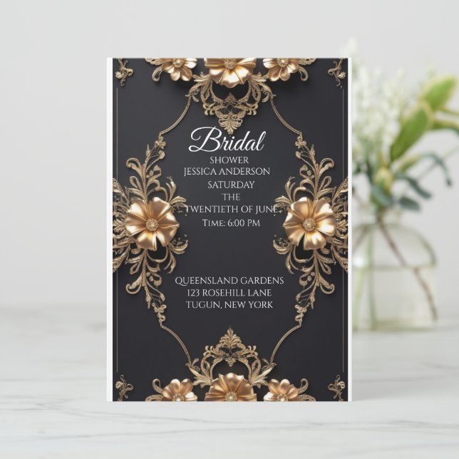 Elegantes Luxusdesign in Schwarz und Gold Einladung (Stehend Vorderseite)