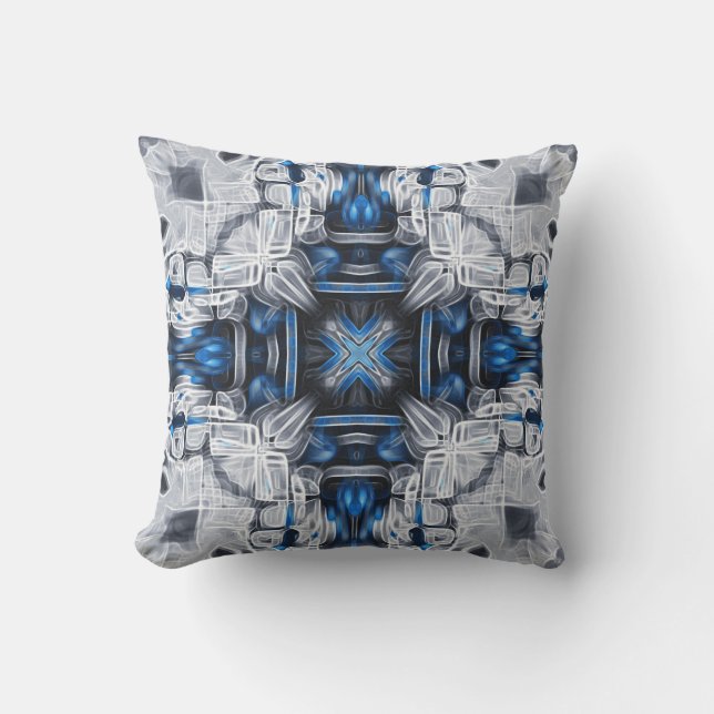 Elegantes Luxusmuster, marineblau, grau, weiß Kissen (Vorderseite)
