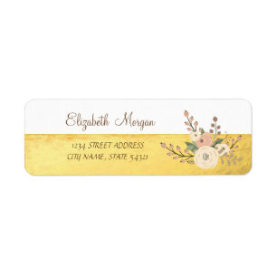 Elegantes Mädchen,Gold,Aquarell-Blumen-Adressetike