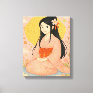 Elegantes Mädchen im Kimono – Japanische Wandkunst Leinwanddruck