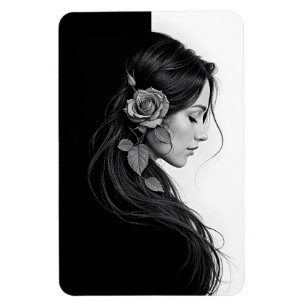 Elegantes Mädchen mit Blume im Haar Moderne Kunst Magnet