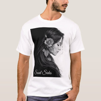 Elegantes Mädchen mit Blume im Haar Moderne Kunst T-Shirt
