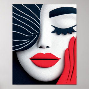 Elegantes Mädchen mit karmesinroten Lippen Porträt Poster