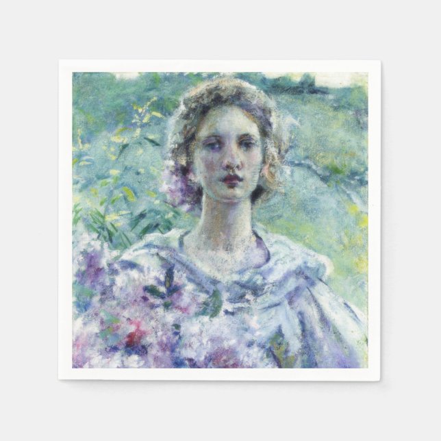 Elegantes Mädchen mit violetten Blumen (von Robert Serviette (Vorderseite)