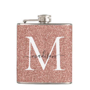 Elegantes, Mädchenhaftes, Roségold Glitter Funkeln Flachmann