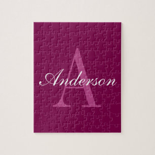 Elegantes Magenta-Rot, Rosa & Weiß Name & Monogram