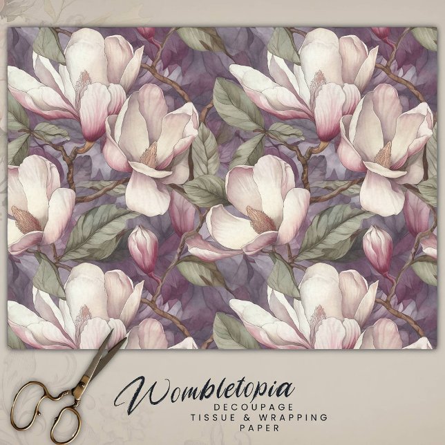Elegantes Magnolia Blumenrosa auf Lila Seidenpapier (Von Creator hochgeladen)