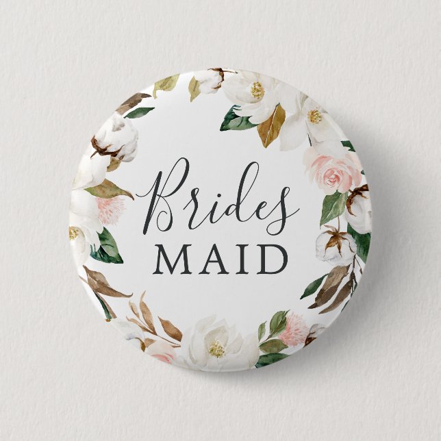Elegantes Magnolia Bridesmaid Brautparty Button (Vorderseite)