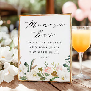 Elegantes Magnolie-Baby-Shower-Momosa-Bar-Schild Poster