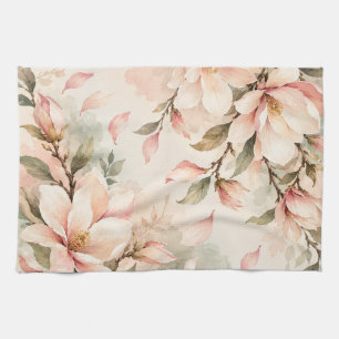 Elegantes Magnolienblüten-Botanikmuster Geschirrtuch