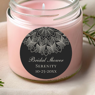 Elegantes Mandala Indisches Boho Schwarzes Brautba Runder Aufkleber