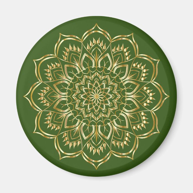 Elegantes Mandala-Muster in Grün und Gold Magnet (Vorne)