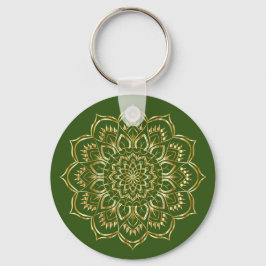 Elegantes Mandala-Muster in Grün und Gold Schlüsselanhänger