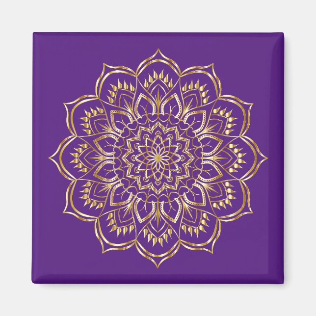 Elegantes Mandala-Muster Lila und Gold Magnet (Vorne)