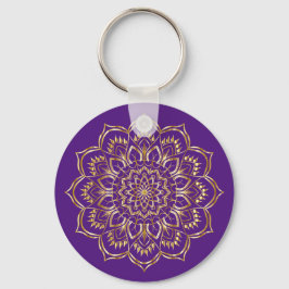 Elegantes Mandala-Muster Lila und Gold Schlüsselanhänger