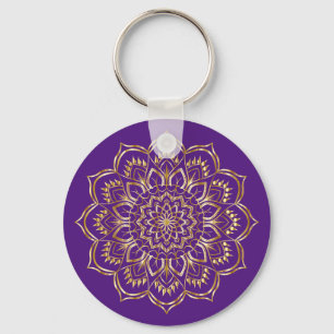 Elegantes Mandala-Muster Lila und Gold Schlüsselanhänger