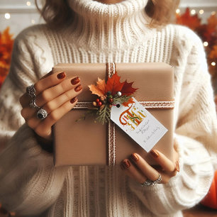 Elegantes Manuskript Dankeschön Herbstlaub Geschenkanhänger