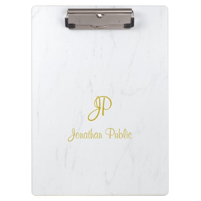 Elegantes Marble Handwriting Script Gold Monogram Klemmbrett (Vorderseite)