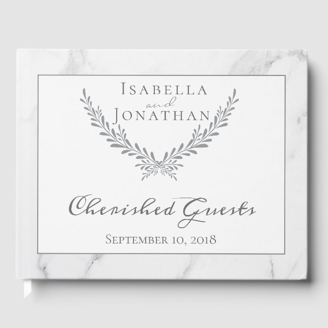Elegantes Marble und Wreath Wedding Gästebuch (Vorderseite)
