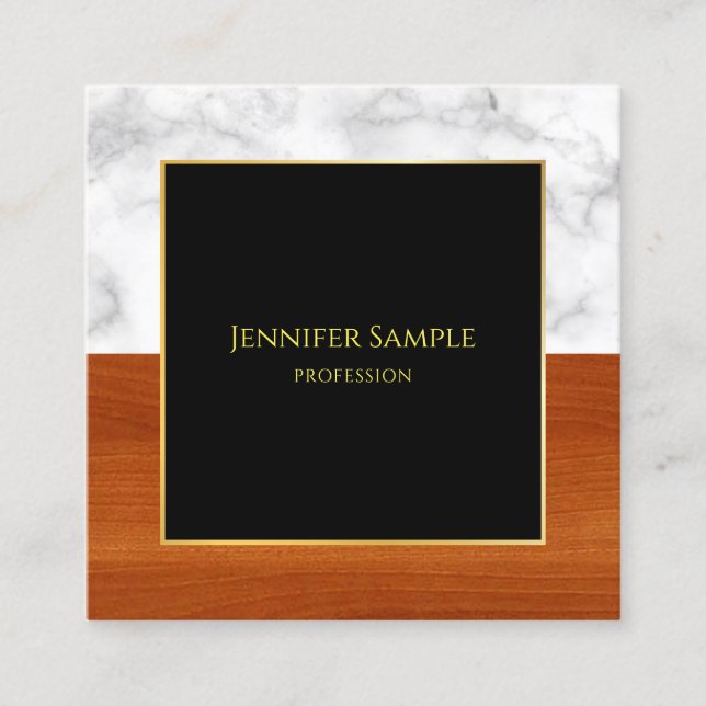 Elegantes Marble Wood Black Gold Luxuriöse Schlich Quadratische Visitenkarte (Vorderseite)