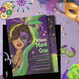 Elegantes Mardi-Gras-Masqueraden-Porträt von Hand Einladung
