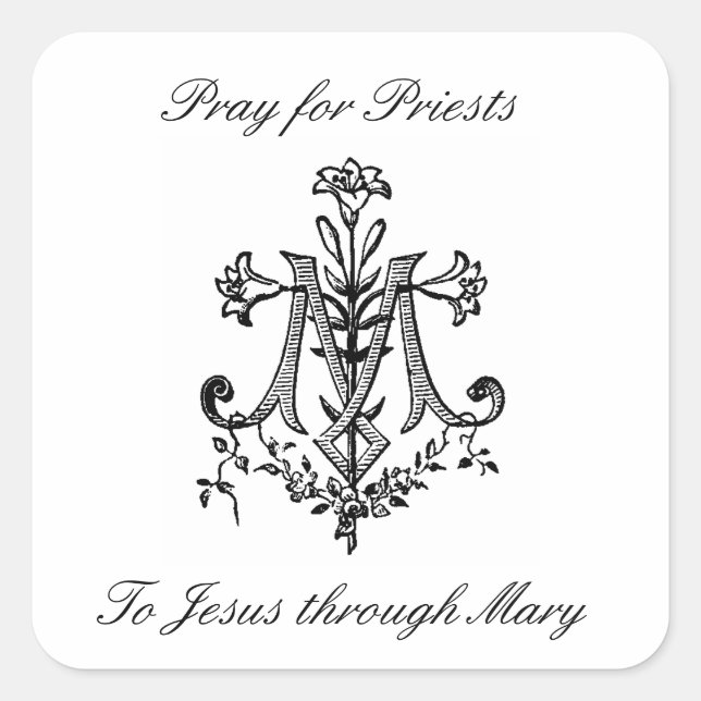 Elegantes Marian Cross mit Lilies Beten Priester Quadratischer Aufkleber (Vorderseite)