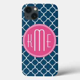 Elegantes Marine-Blau Quatrefoil mit rosa Case-Mate iPhone Hülle