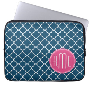 Elegantes Marine-Blau Quatrefoil mit rosa Laptopschutzhülle