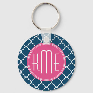Elegantes Marine-Blau Quatrefoil mit rosa Schlüsselanhänger