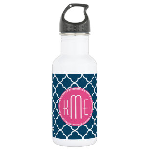 Elegantes Marine-Blau Quatrefoil mit rosa Trinkflasche