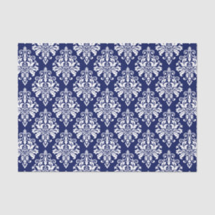 Elegantes Marine-Blau-und Weiß-Damast-Muster Seidenpapier