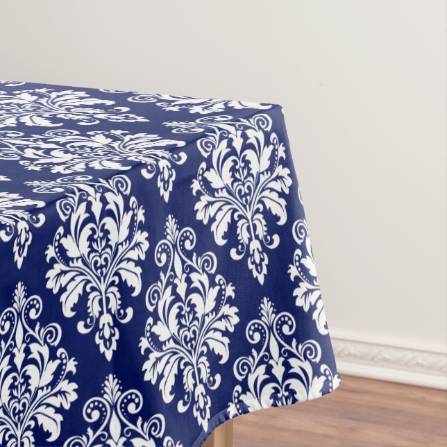 Elegantes Marine-Blau-und Weiß-Damast-Muster Tischdecke (Beispiel)