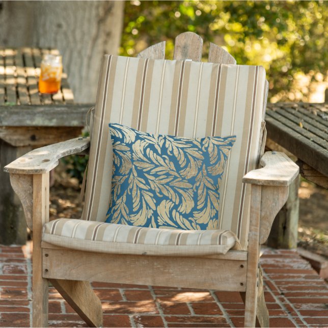 Elegantes marineblau-blaues Gold, modernes Blumend Kissen (Stuhl)