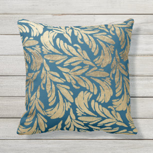 Elegantes Marineblau-Goldmoderner Blumendamast Kissen