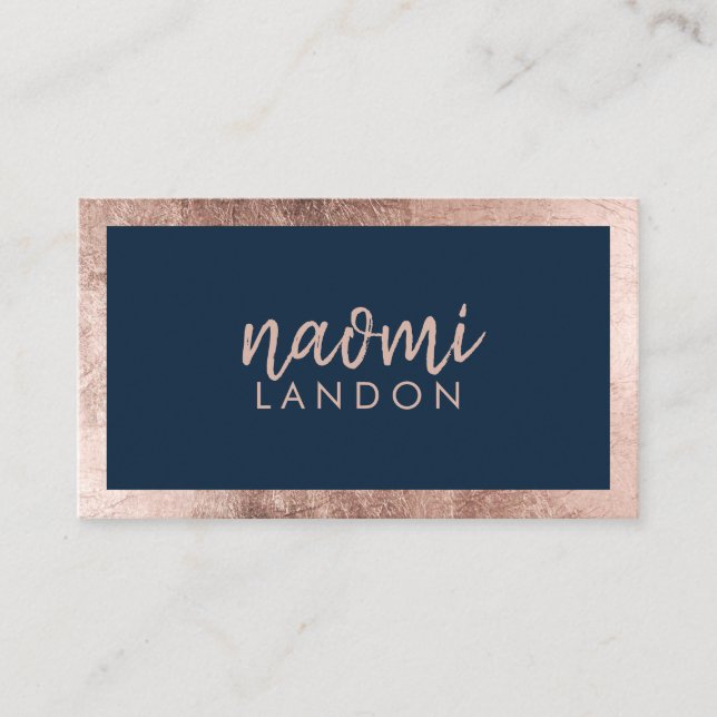 Elegantes Marineblau und Rose Gold moderner Minima Visitenkarte (Vorderseite)