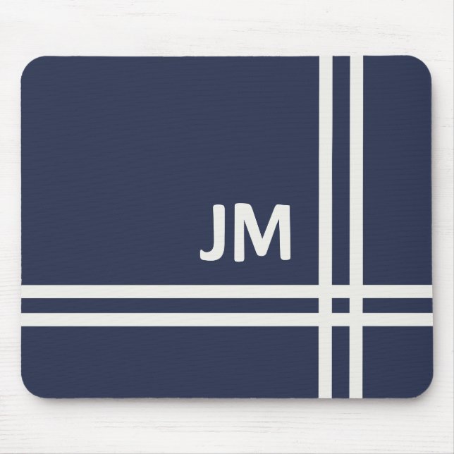 Elegantes marineblau-weiß gestreiftes Design Mousepad (Vorne)