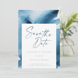 Elegantes, marineblaues, abstraktes Wasserfarbenbi Save The Date