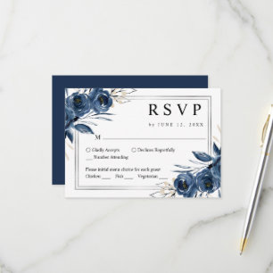 Elegantes marineblaues Aquarell-Blumenhochzeit RSVP Karte
