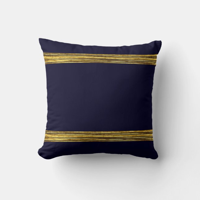 Elegantes marineblaues Muster, horizontale goldene Kissen (Vorderseite)