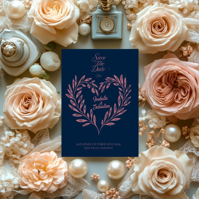 Elegantes Marineherz und Rose - Goldenes Herz Save Einladung (Von Creator hochgeladen)