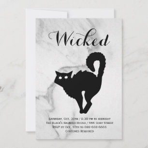 Elegantes Marmor Black Cat Halloween Kostüm Party Einladung