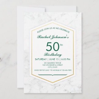 Elegantes Marmor & Gold 50. Geburtstagsfeier Einladung